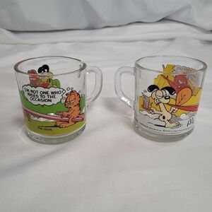 Garfield & Odie Jim Davis 1978 Set of 2 Glass Collectors Mugs McDonalds Vintage
